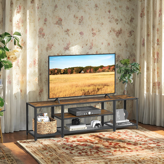 75" TV Stand - Industrial Entertainment Center with 3 Open Shelves, Media Console for Living Room, Rustic Brown and Black