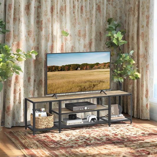 75" TV Stand - Industrial Entertainment Center with 3 Open Shelves, Media Console, Rustic Turquoise Brown and Black