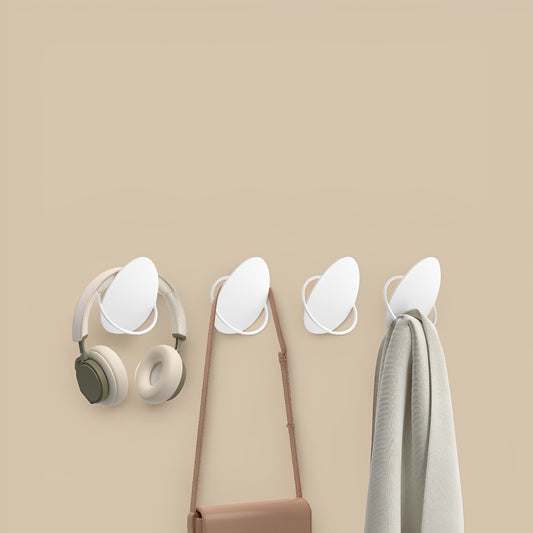 4-Pack Egg Design Wall Hooks - Modern Coat Hooks for Entryway, Bedroom & Bathroom, 11lb Capacity Each, Pearl White
