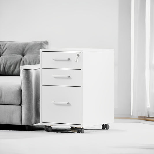 3-Drawer File Cabinet with Lock, Pre-Assembled Mobile Storage for A4, Legal, Letter Files, Wheels & Adjustable Feet, Matte White