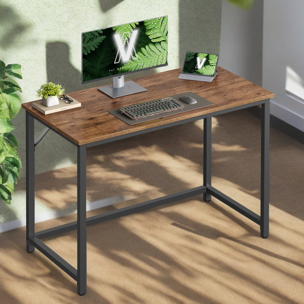 Gaming Computer Desk, 39.4" Small Space Desk with Metal Frame, Industrial Style Home Office Desk, 110 lb Capacity, Hazelnut Brown and Black