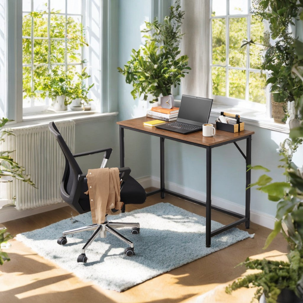 Gaming Computer Desk, 39.4" Small Space Desk with Metal Frame, Industrial Style Home Office Desk, 110 lb Capacity, Hazelnut Brown and Black