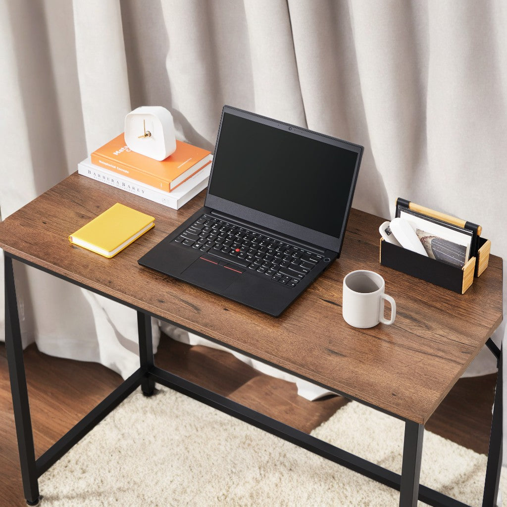 Gaming Computer Desk, 39.4" Small Space Desk with Metal Frame, Industrial Style Home Office Desk, 110 lb Capacity, Hazelnut Brown and Black