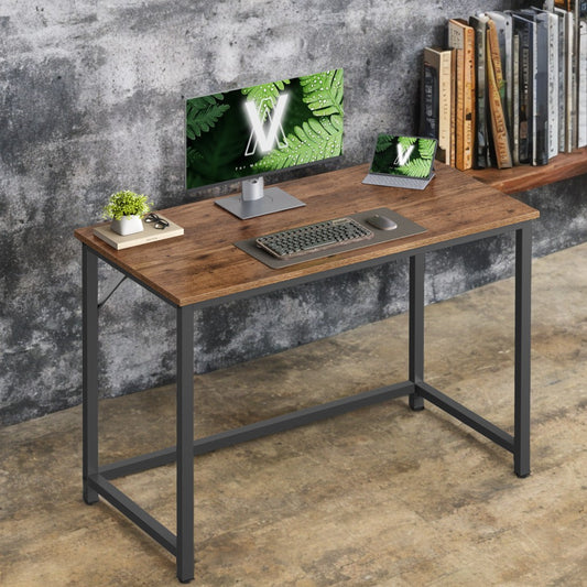 Gaming Computer Desk, 39.4" Small Space Desk with Metal Frame, Industrial Style Home Office Desk, 110 lb Capacity, Hazelnut Brown and Black