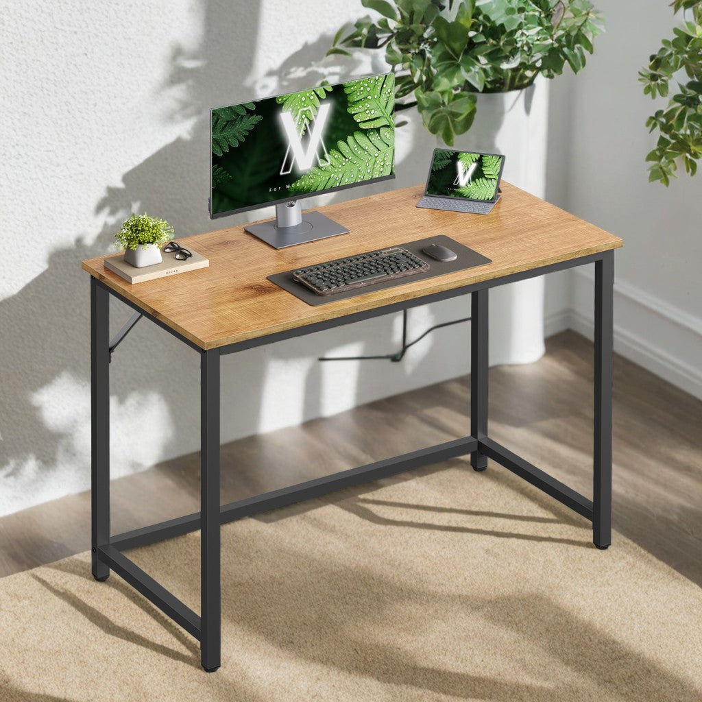 39.4" Computer Desk with Metal Frame, Small Space Gaming & Office Desk, 110 lb Capacity, Industrial Style, Honey Brown and Black