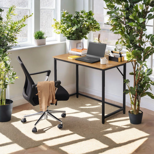 39.4" Computer Desk with Metal Frame, Small Space Gaming & Office Desk, 110 lb Capacity, Industrial Style, Honey Brown and Black