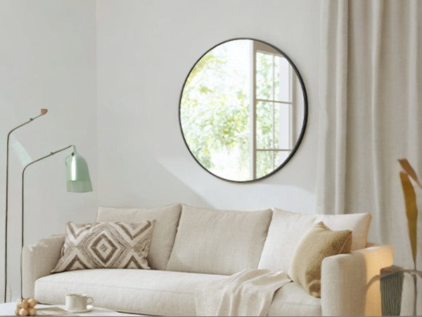 20" Round Bathroom Mirror, Black Circle Wall Mirror with Metal Frame, for Bathroom Over Sink, Bedroom, Living Room, Entryway, Ink Black