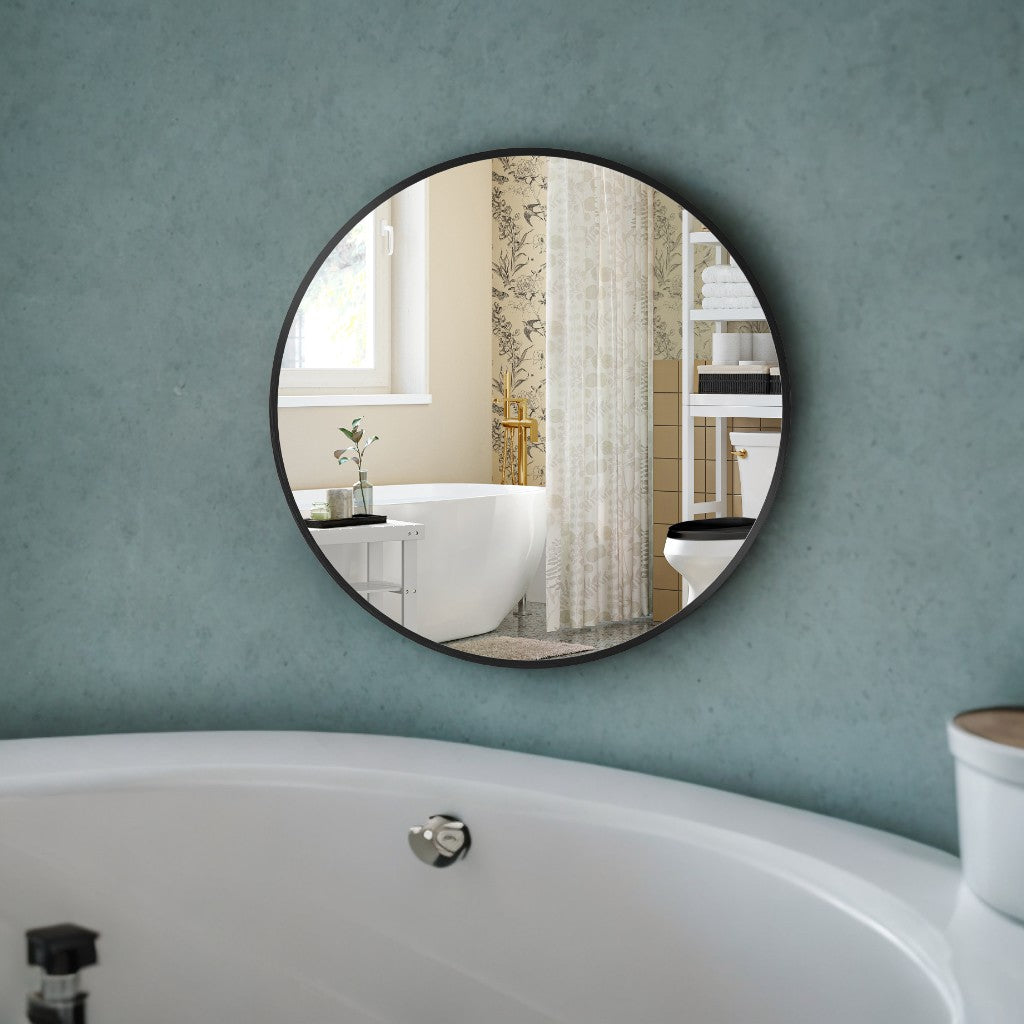 20" Round Bathroom Mirror, Black Circle Wall Mirror with Metal Frame, for Bathroom Over Sink, Bedroom, Living Room, Entryway, Ink Black