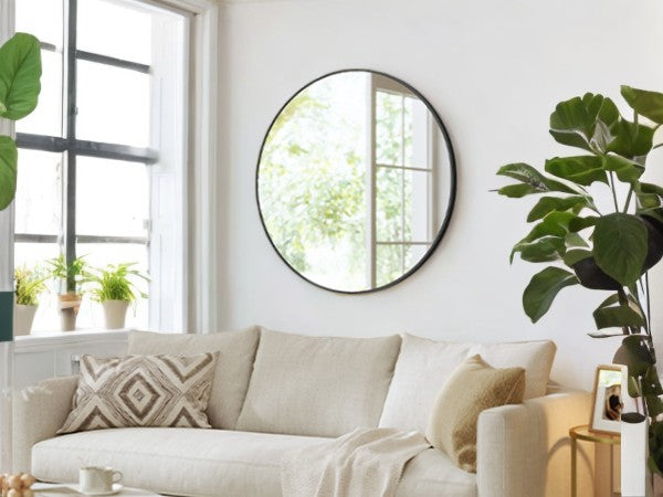 30" Round Bathroom Mirror, Large Black Circle Wall Mirror with Metal Frame, for Bathroom Over Sink, Living Room, Entryway, Ink Black