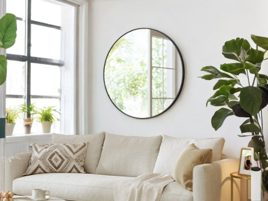 30" Round Bathroom Mirror, Large Black Circle Wall Mirror with Metal Frame, for Bathroom Over Sink, Living Room, Entryway, Ink Black