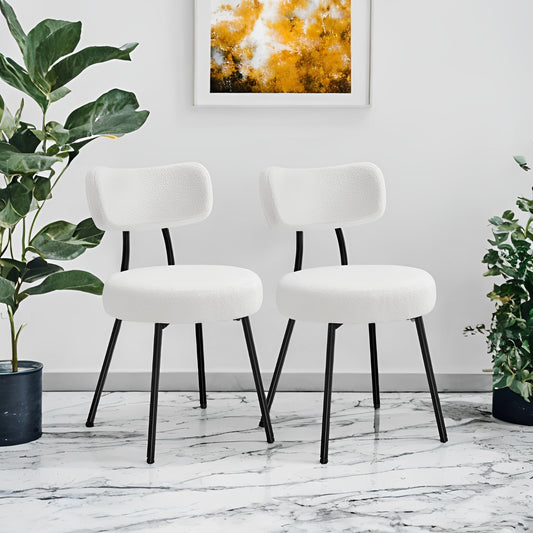 LEDREM 2-Pack Boucle Dining Chairs - Modern Curved Backrest, 265lb Capacity, Adjustable Feet, Quick Assembly, Cream White