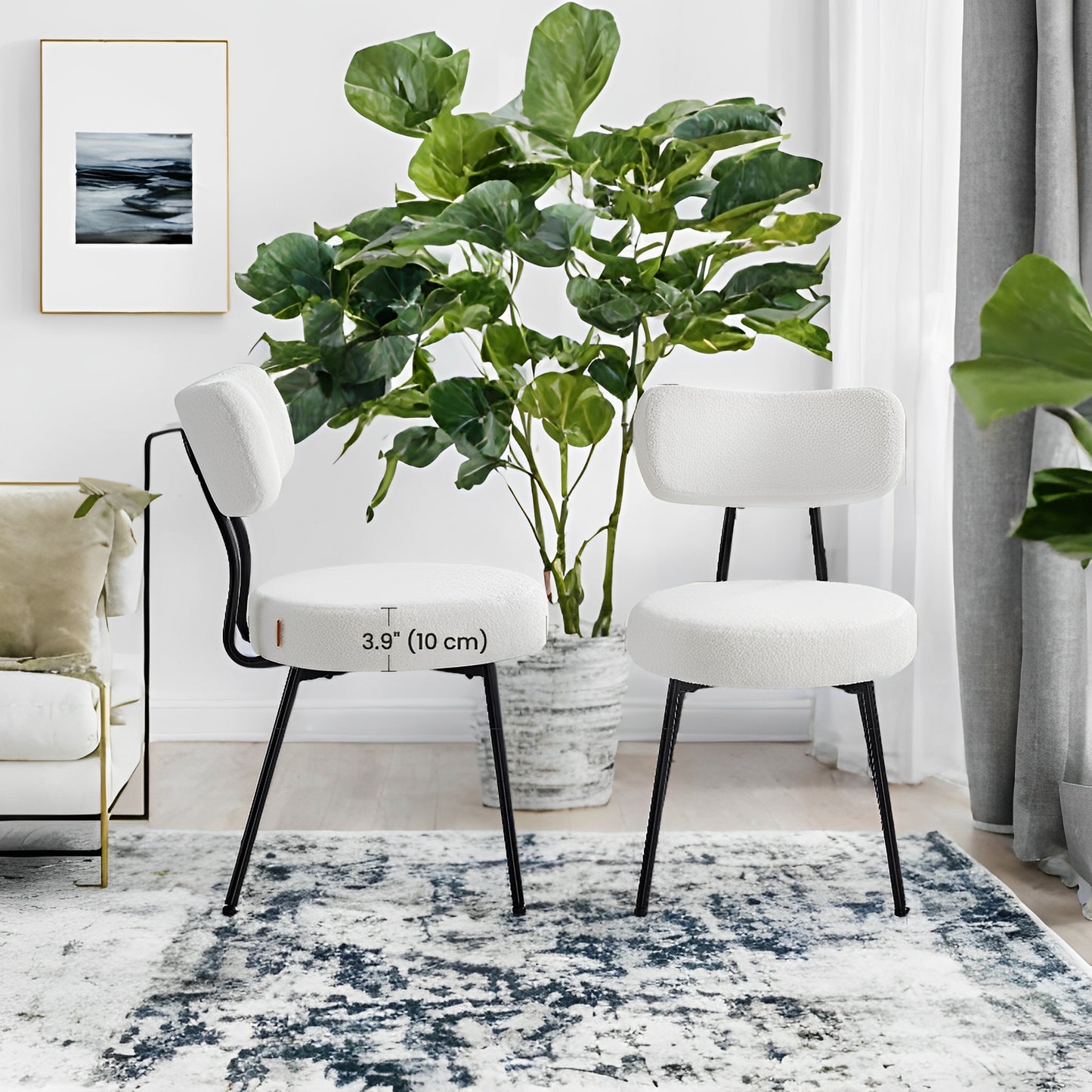 LEDREM 2-Pack Boucle Dining Chairs - Modern Curved Backrest, 265lb Capacity, Adjustable Feet, Quick Assembly, Cream White