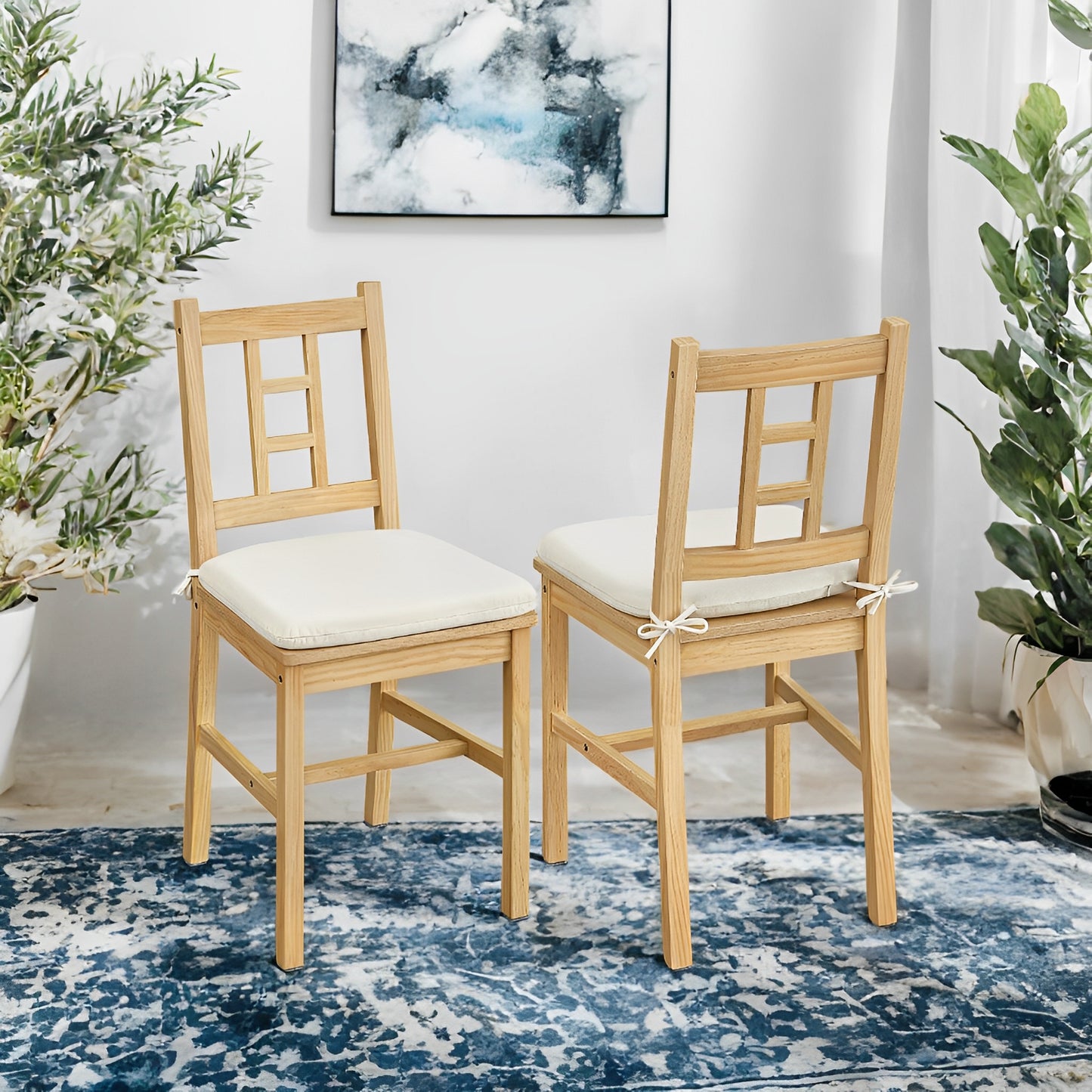 2-Pack Wooden Dining Chairs - Solid Wood Frame, Removable Cushion, 264lb Capacity, Floor Protectors, Golden Oak