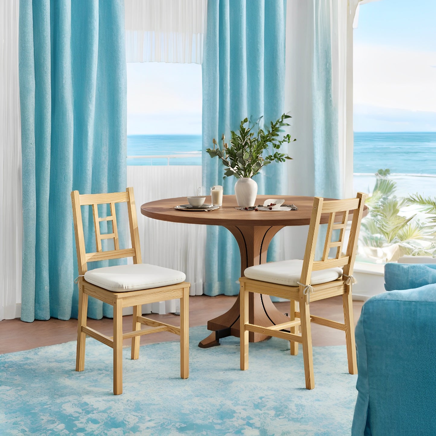 2-Pack Wooden Dining Chairs - Solid Wood Frame, Removable Cushion, 264lb Capacity, Floor Protectors, Golden Oak