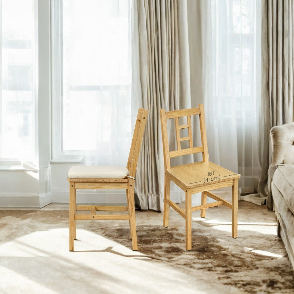 2-Pack Wooden Dining Chairs - Solid Wood Frame, Removable Cushion, 264lb Capacity, Floor Protectors, Golden Oak