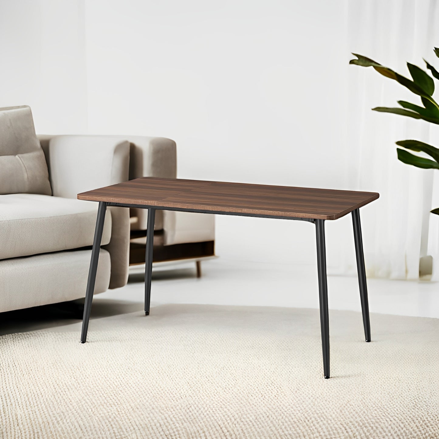 LEDREM Farmhouse Dining Table for 6 - Heat/Scratch Resistant, Quick 15-Min Assembly, Steel Legs, 55"L, Walnut and Black