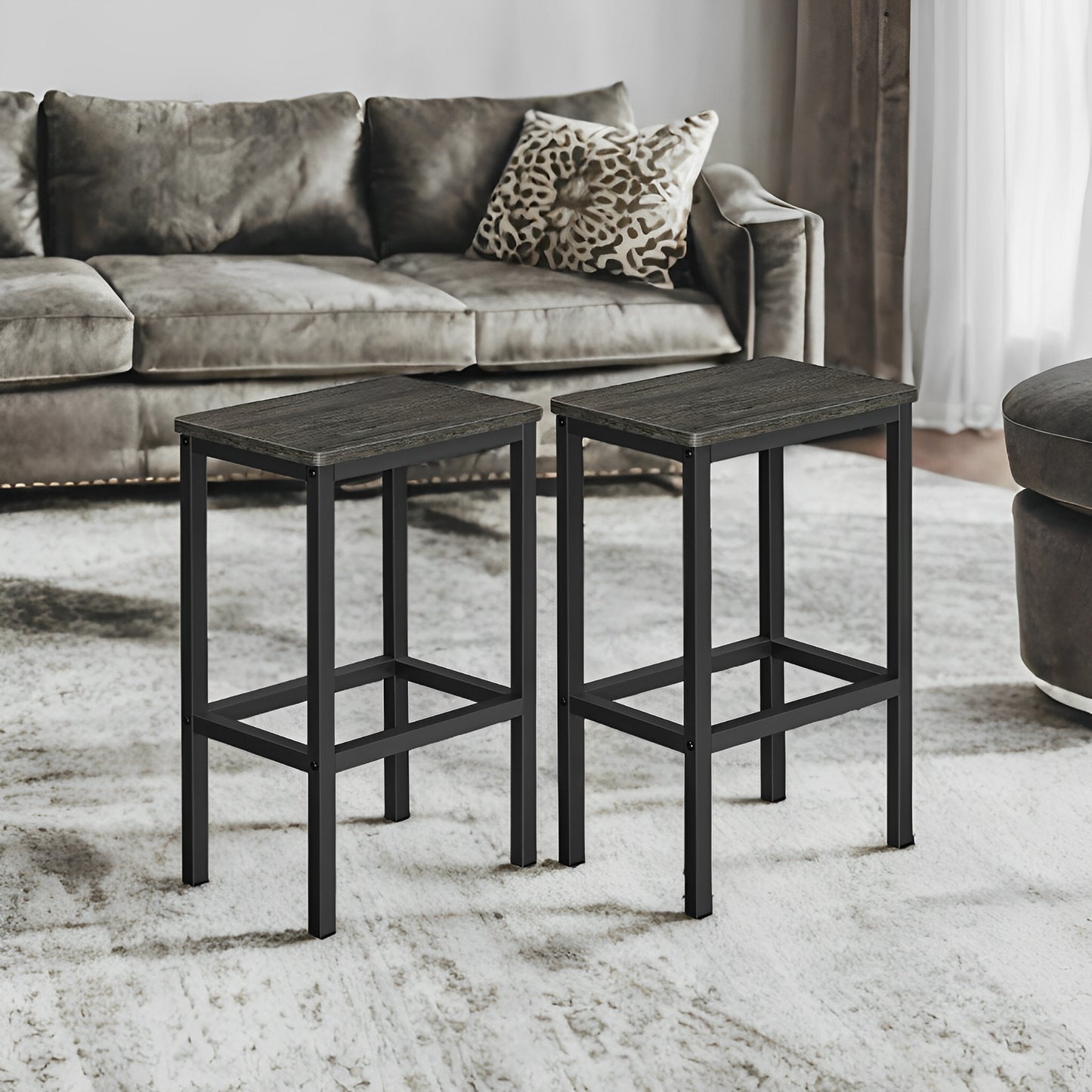 LEDREM 2-Pack Industrial Bar Stools - 264lb Capacity, Space-Saving Design, Footrest, Easy Assembly, Charcoal Gray and Black