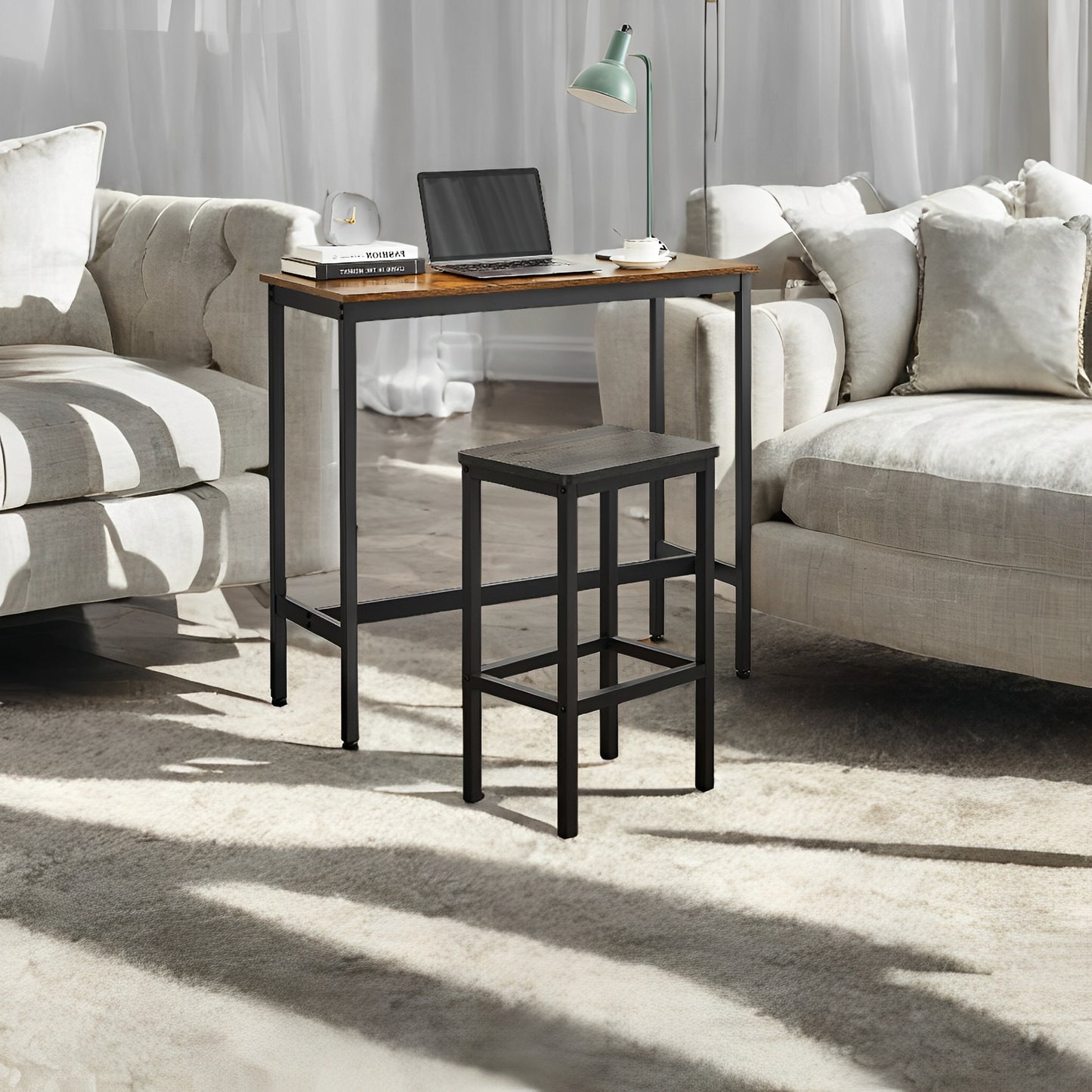 LEDREM 2-Pack Industrial Bar Stools - 264lb Capacity, Space-Saving Design, Footrest, Easy Assembly, Charcoal Gray and Black