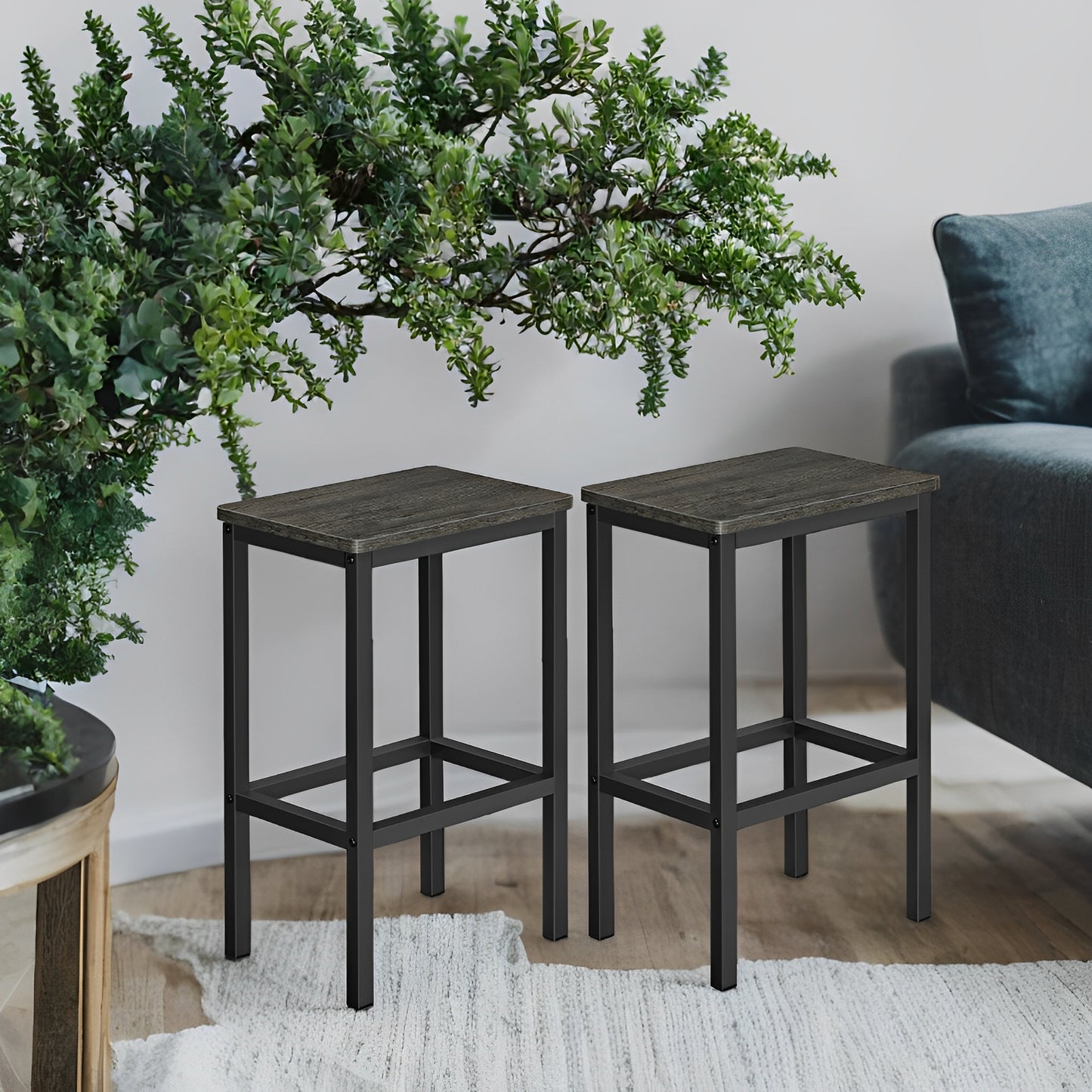 LEDREM 2-Pack Industrial Bar Stools - 264lb Capacity, Space-Saving Design, Footrest, Easy Assembly, Charcoal Gray and Black