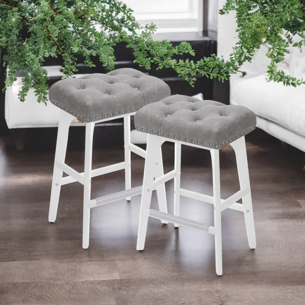 LEDREM 2-Pack Counter Stools - Upholstered PU Leather Seat, 265lb Capacity, Wood Legs, Footrest, Easy Assembly, Dove Gray