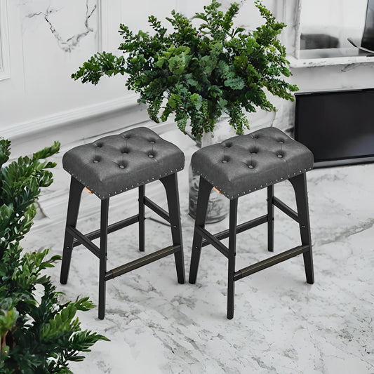 LEDREM 2-Pack Counter Height Bar Stools - PU Leather Upholstered, 265lb Capacity, Solid Wood Legs, Quick Assembly, Ink Black