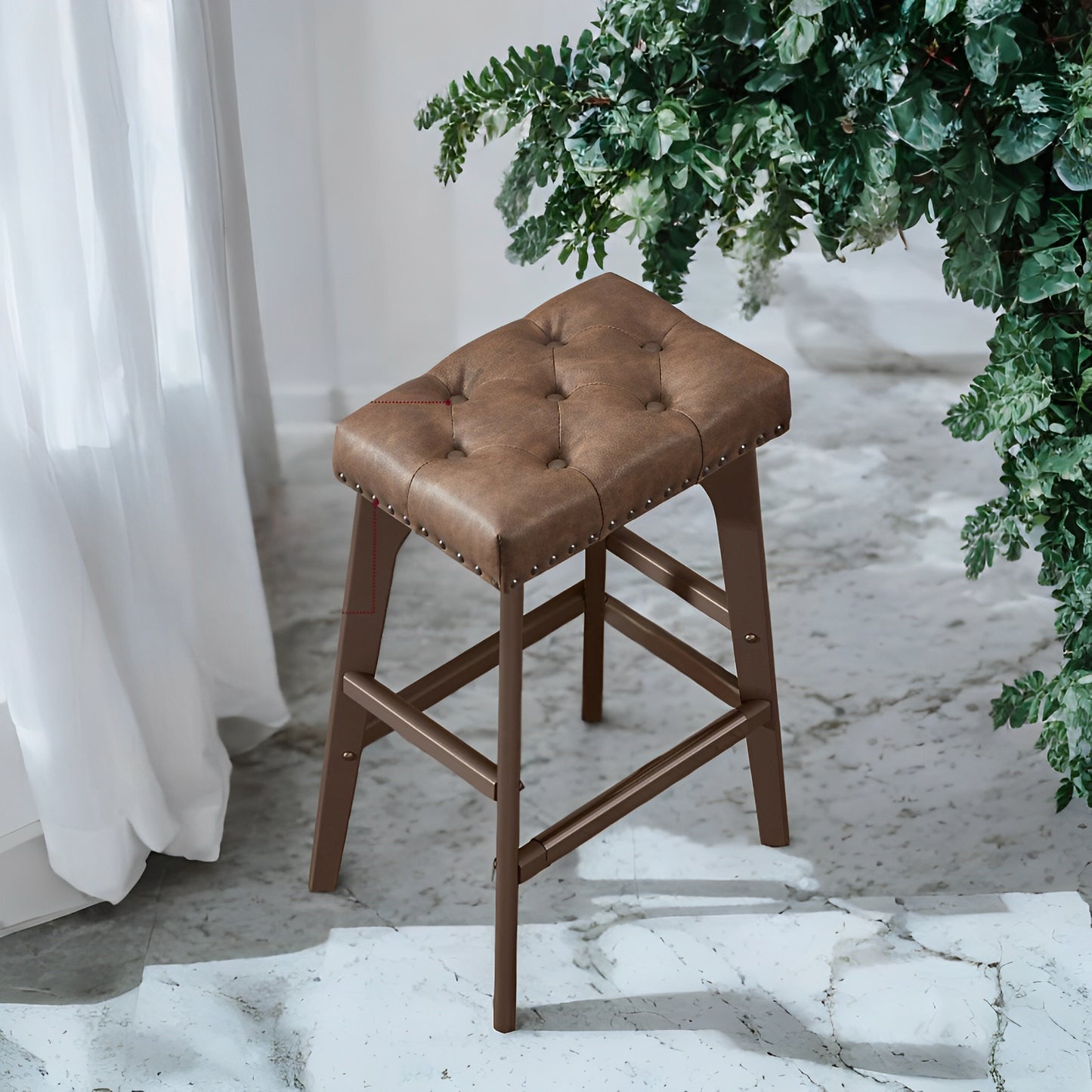 LEDREM Counter Height Bar Stools Set of 2 - 26" Backless PU Leather Stools with Wood Legs & Footrest, for Kitchen Island & Dining, Coffee Brown
