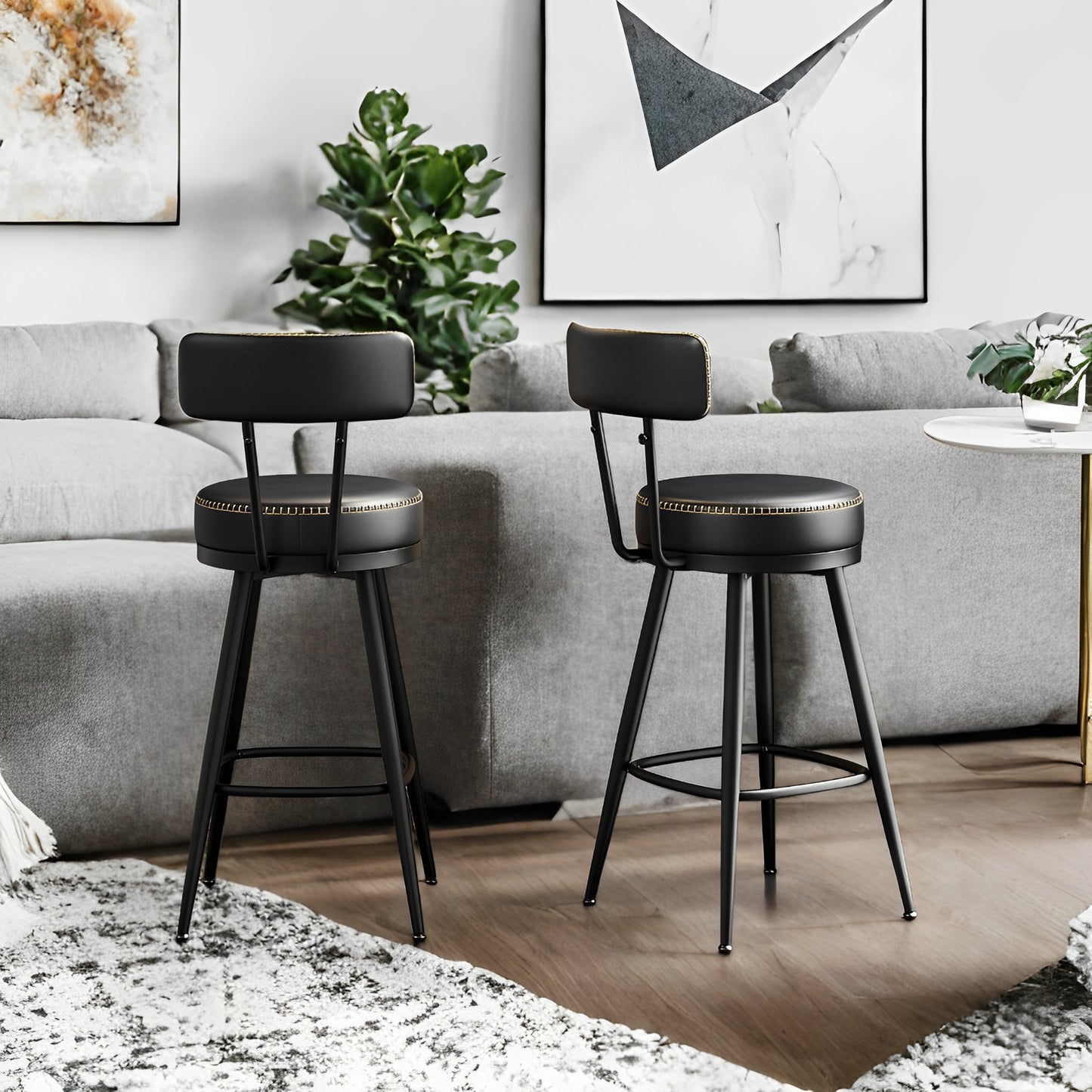 LEDREM 2-Pack Swivel Bar Stools - Award-Winning Design, 360° Rotation, 3.1" Cushion, Leveling Feet, Mid-Century Modern, Ink Black