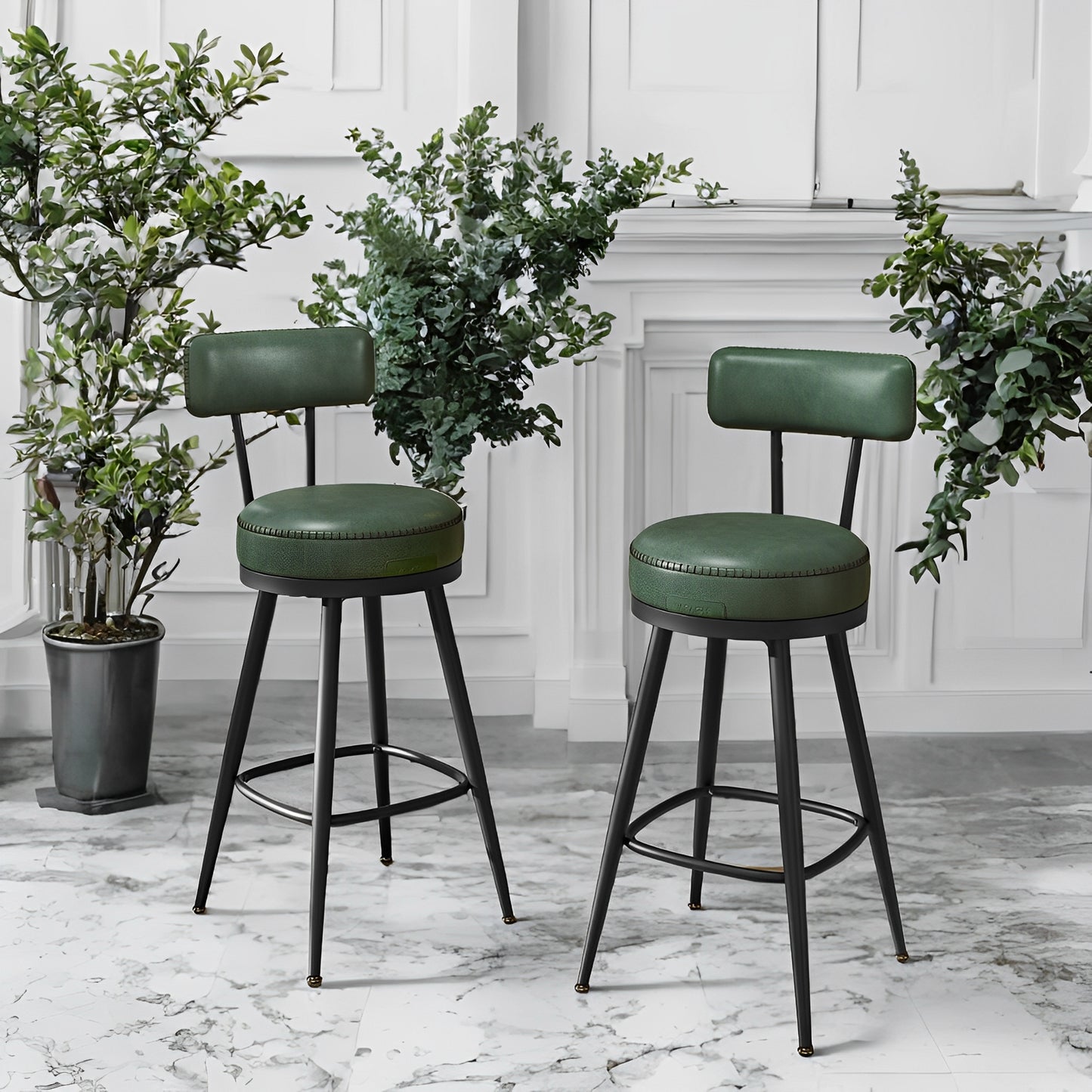 LEDREM 2-Pack Award-Winning Bar Stools - 360° Swivel, 3.1" Plush Seat, Mid-Century Design, Scratch-Resistant, Forest Green