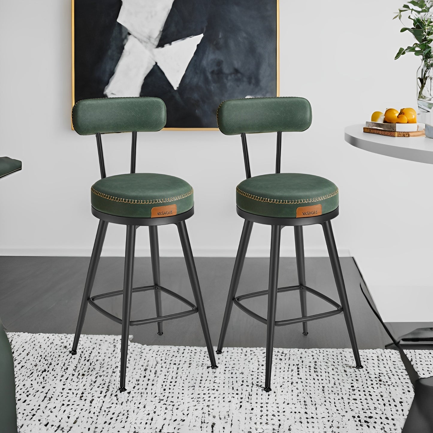 LEDREM 2-Pack Award-Winning Bar Stools - 360° Swivel, 3.1" Plush Seat, Mid-Century Design, Scratch-Resistant, Forest Green