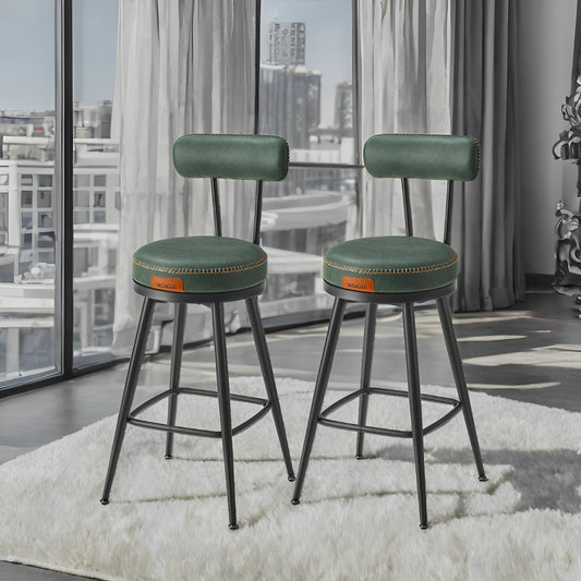 LEDREM 2-Pack Award-Winning Bar Stools - 360° Swivel, 3.1" Plush Seat, Mid-Century Design, Scratch-Resistant, Forest Green