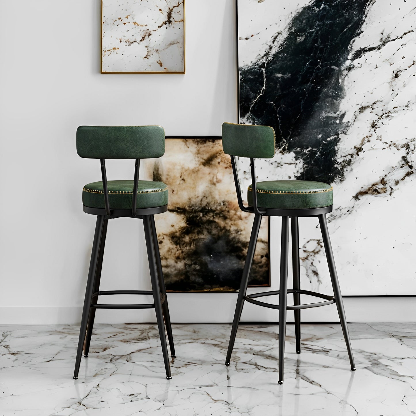 LEDREM 2-Pack Award-Winning Bar Stools - 360° Swivel, 3.1" Plush Seat, Mid-Century Design, Scratch-Resistant, Forest Green