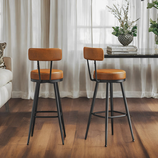 LEDREM 2-Pack Swivel Bar Stools - Award-Winning Design, 360° Rotation, 3.1" Cushion, Leveling Feet, Mid-Century, Caramel Brown