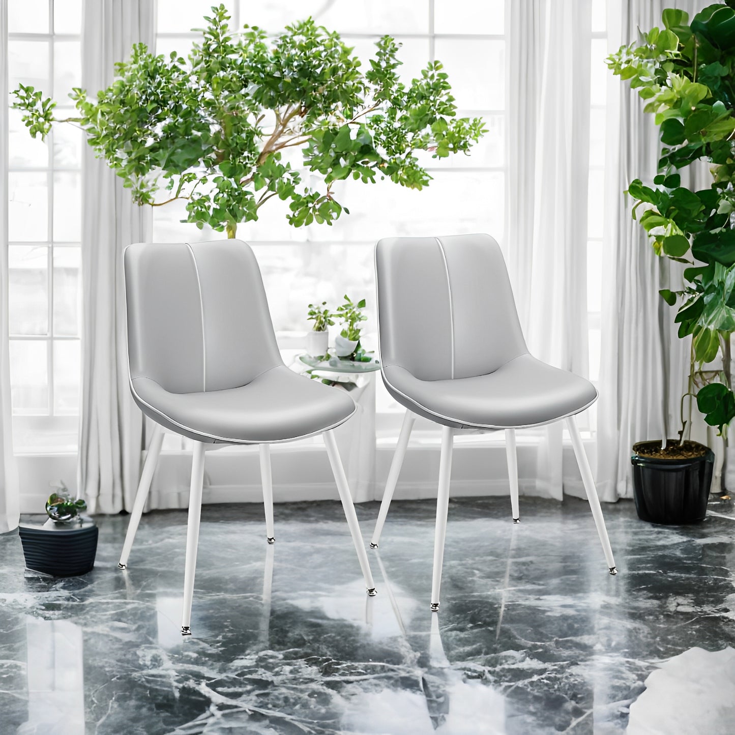 LEDREM 2-Pack Swivel Dining Chairs - Upholstered Leather, Leveling Feet, Ergonomic Backrest, Easy Assembly, Dove Gray