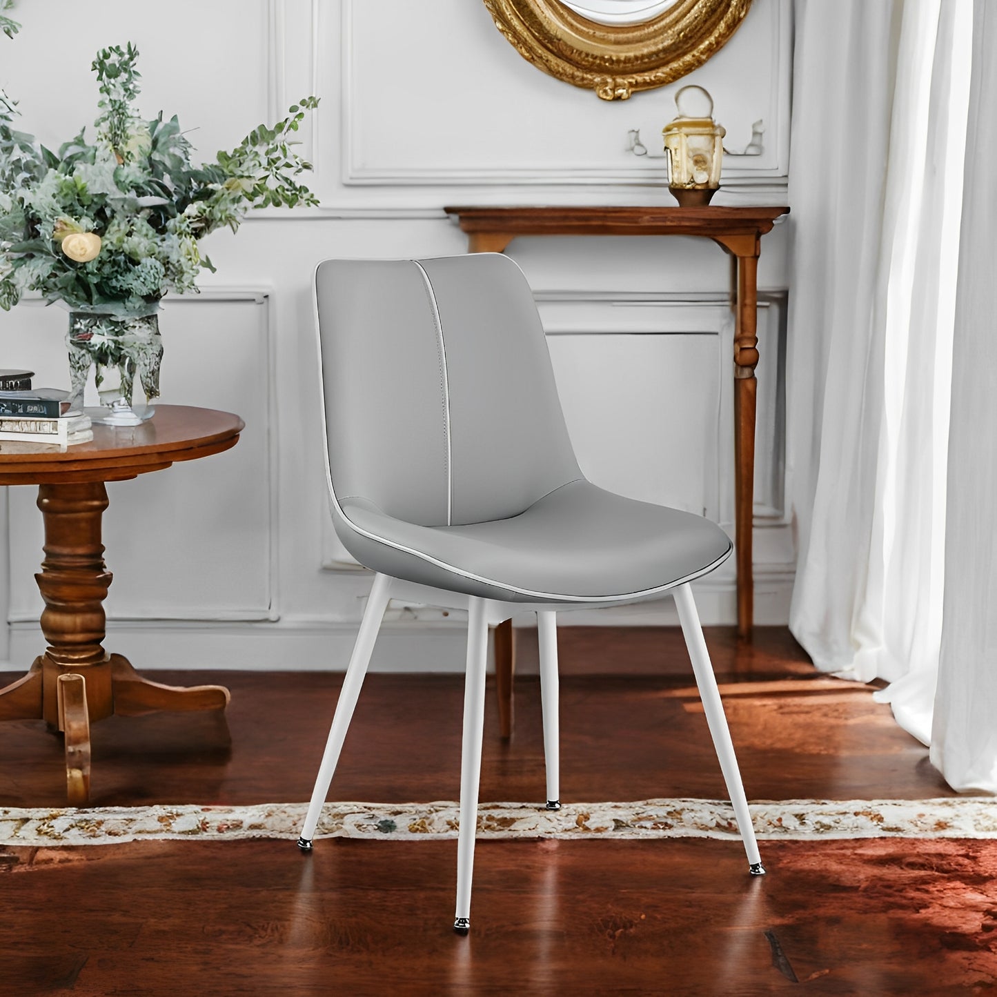 LEDREM 2-Pack Swivel Dining Chairs - Upholstered Leather, Leveling Feet, Ergonomic Backrest, Easy Assembly, Dove Gray