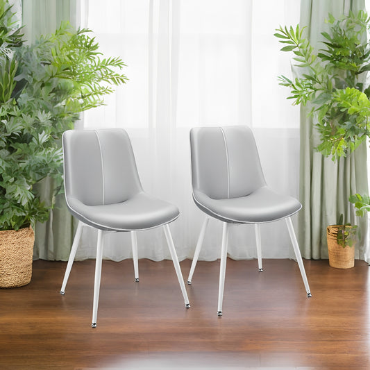 LEDREM 2-Pack Swivel Dining Chairs - Upholstered Leather, Leveling Feet, Ergonomic Backrest, Easy Assembly, Dove Gray