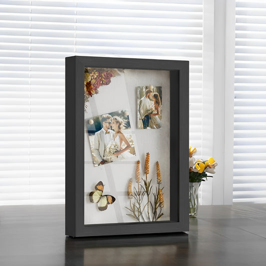 LEDREM Collage Picture Frame - 3 Mats Included, Shadow Box Display, Multi-Photo Layouts, Wall or Tabletop, Ash Black