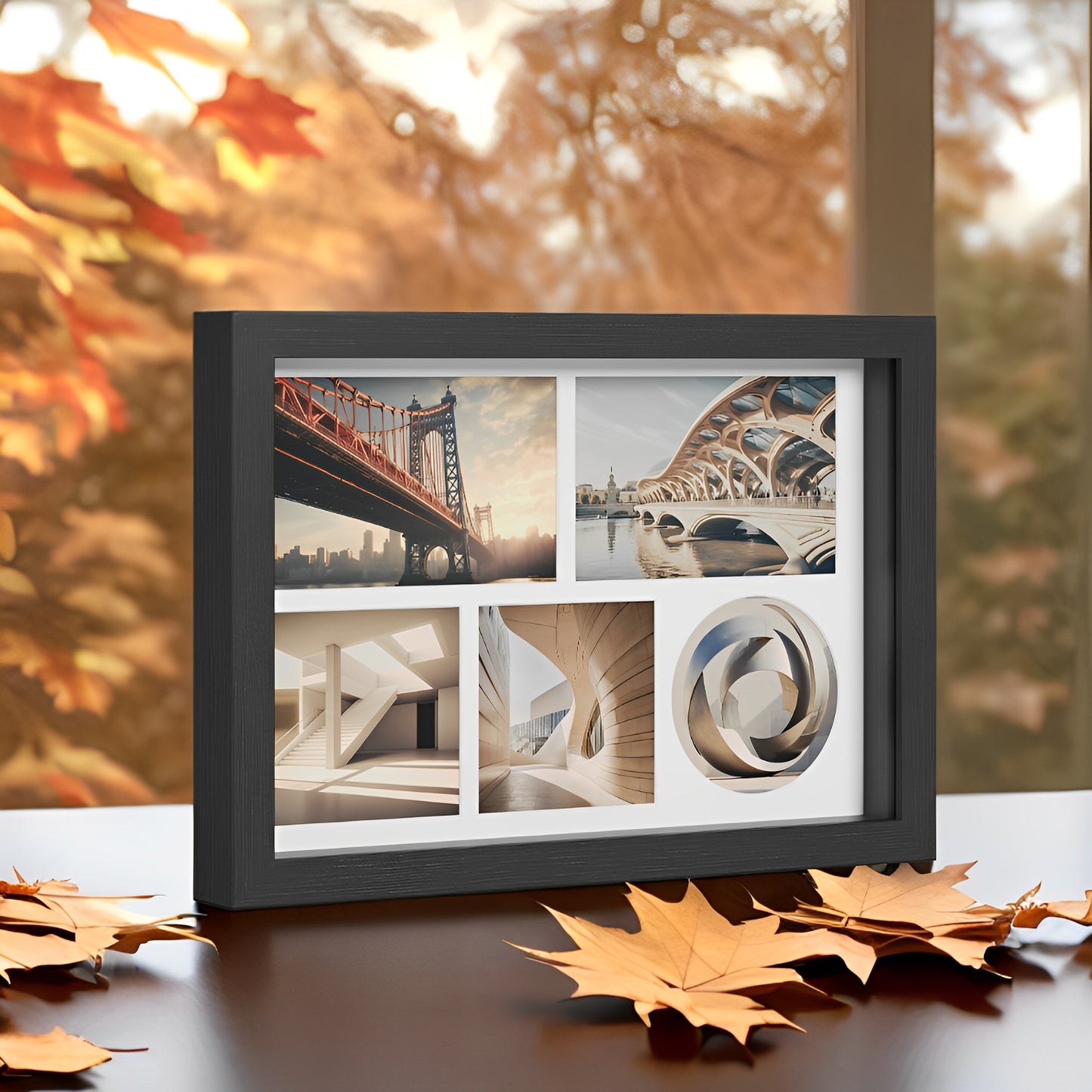 LEDREM Collage Picture Frame - 3 Mats Included, Shadow Box Display, Multi-Photo Layouts, Wall or Tabletop, Ash Black