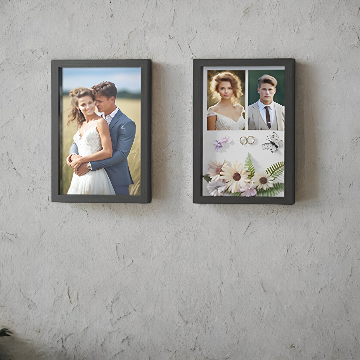 LEDREM Set of 2 Collage Picture Frames - 6 Mats Included, Shadow Box Display, Multi-Photo Layouts, Wall or Tabletop, Ash Black