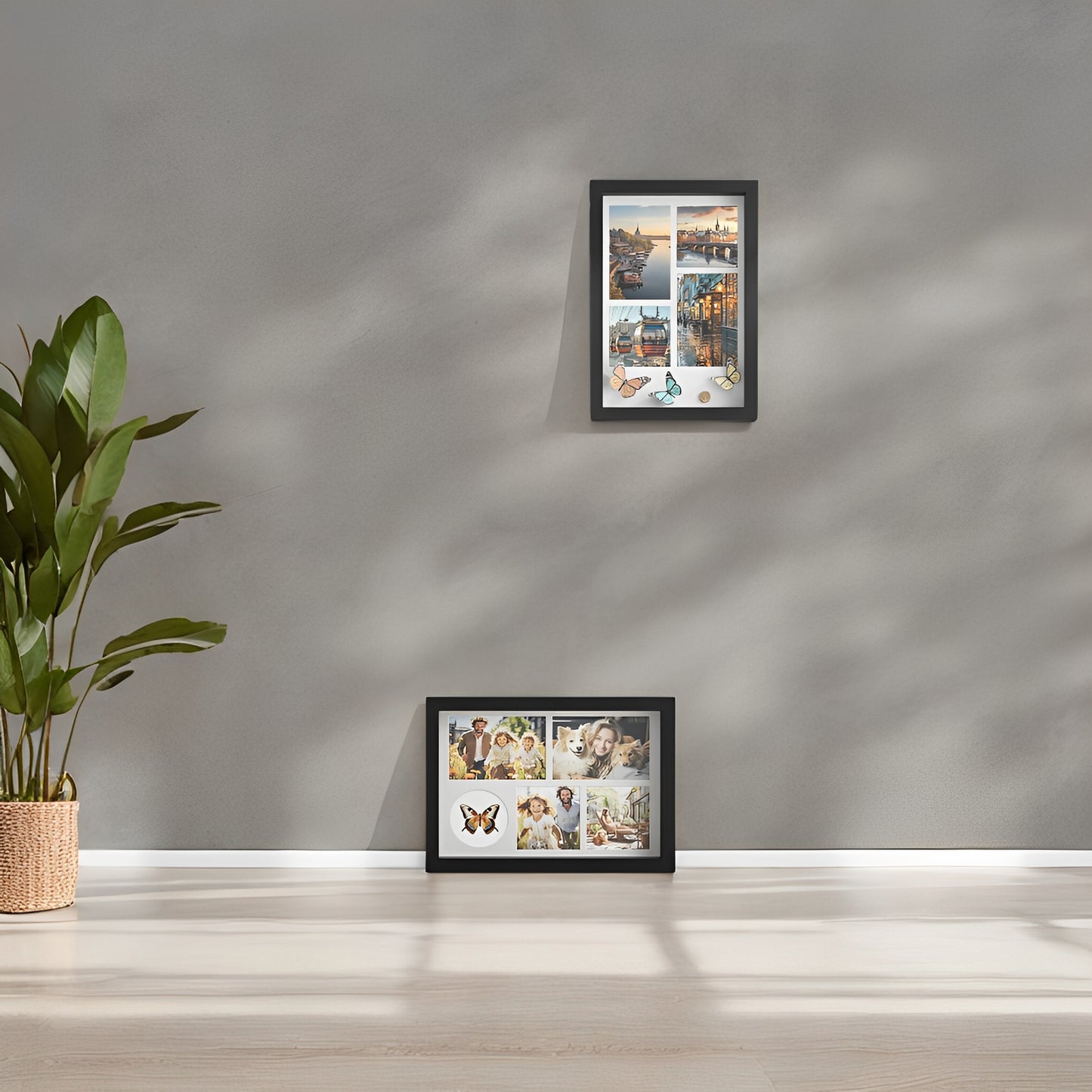 LEDREM Set of 2 Collage Picture Frames - 6 Mats Included, Shadow Box Display, Multi-Photo Layouts, Wall or Tabletop, Ash Black