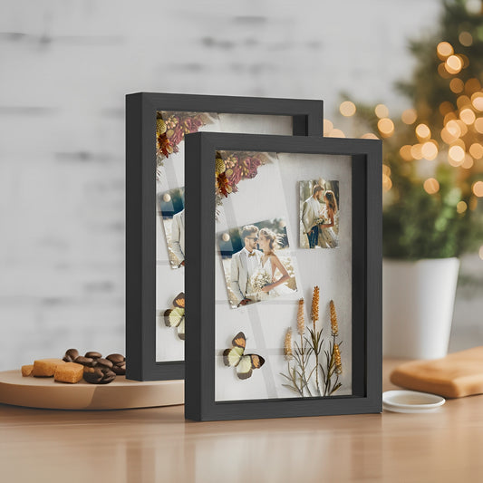 LEDREM Set of 2 Collage Picture Frames - 6 Mats Included, Shadow Box Display, Multi-Photo Layouts, Wall or Tabletop, Ash Black