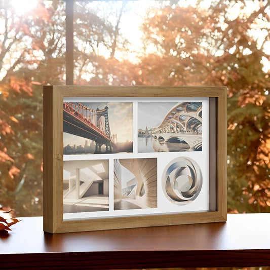 LEDREM Collage Picture Frame - 3 Mats Included, Shadow Box Display, Multi-Photo Layouts, Wall or Tabletop, Teak Brown