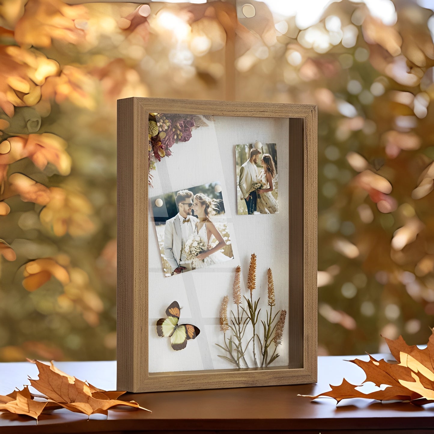 LEDREM Collage Picture Frame - 3 Mats Included, Shadow Box Display, Multi-Photo Layouts, Wall or Tabletop, Teak Brown