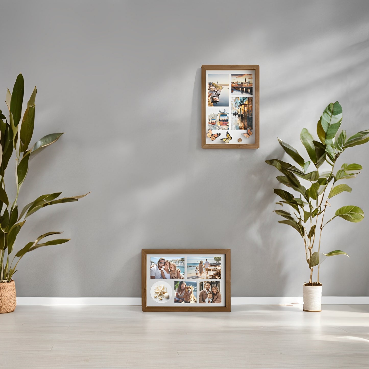 LEDREM Collage Picture Frame - 3 Mats Included, Shadow Box Display, Multi-Photo Layouts, Wall or Tabletop, Teak Brown