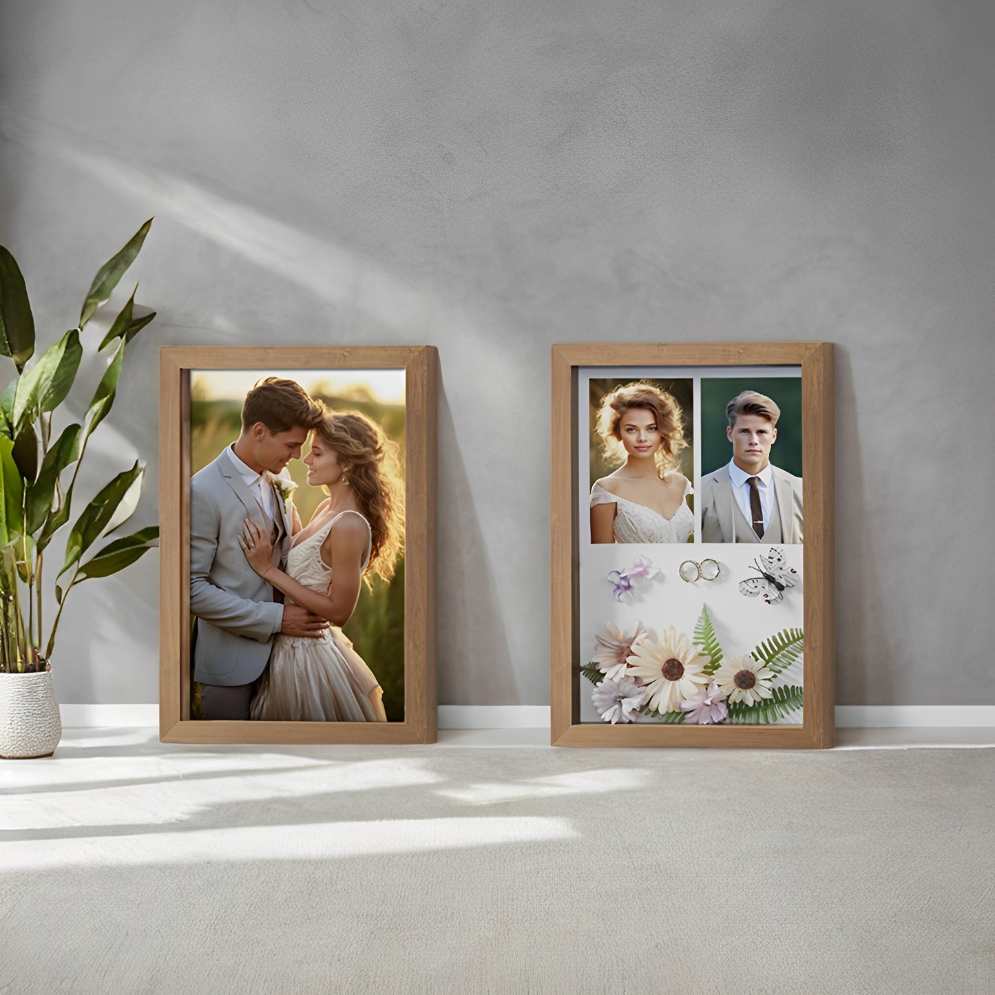 LEDREM Collage Picture Frame - 3 Mats Included, Shadow Box Display, Multi-Photo Layouts, Wall or Tabletop, Teak Brown