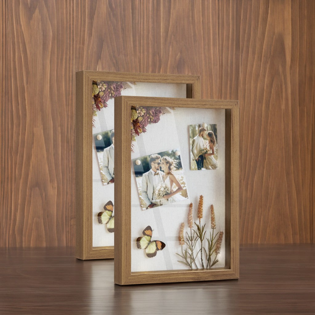 LEDREM Set of 2 Collage Picture Frames - 6 Mats Included, Shadow Box Display, Multi-Photo Layouts, Wall or Tabletop, Teak Brown