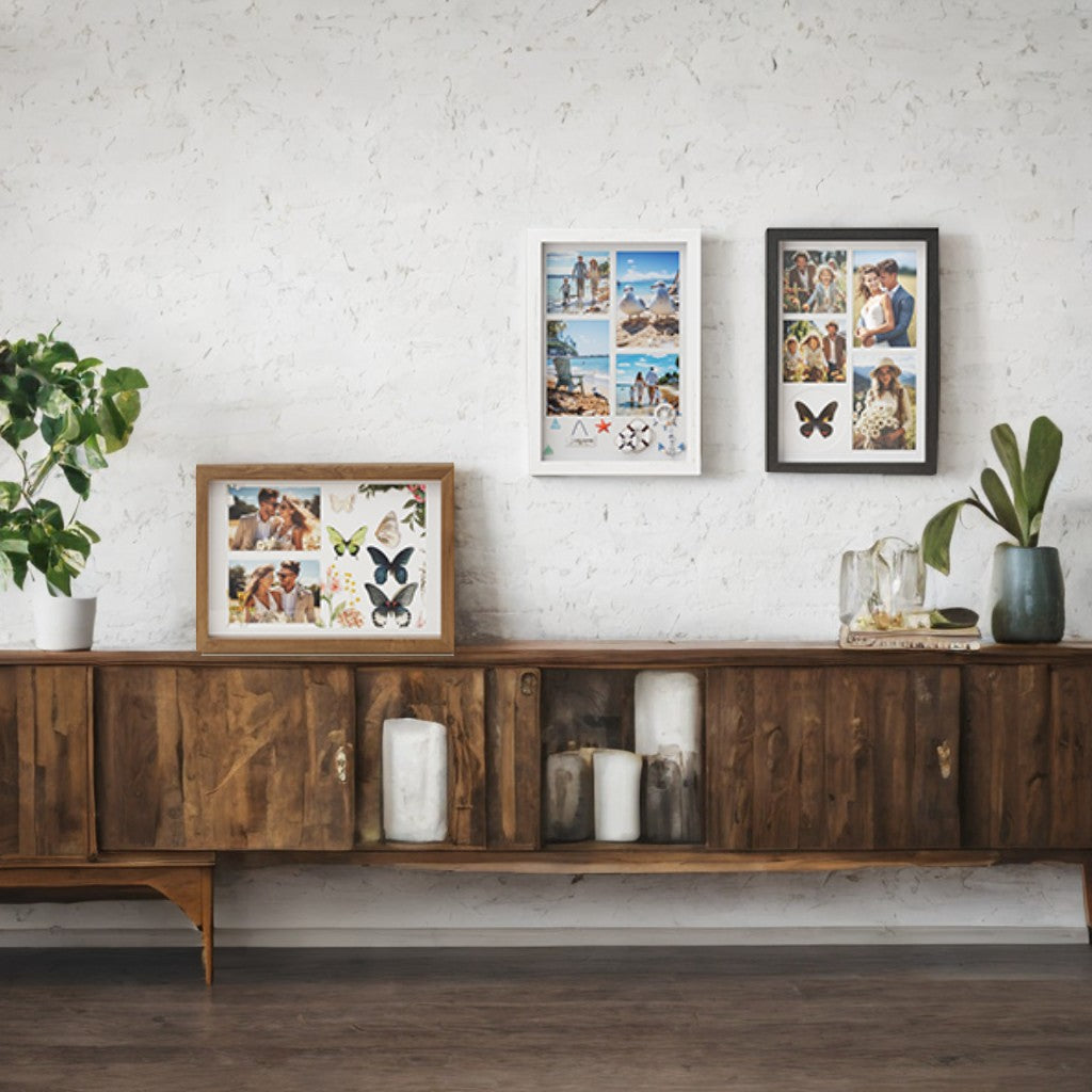 LEDREM Set of 2 Collage Picture Frames - 6 Mats Included, Shadow Box Display, Multi-Photo Layouts, Wall or Tabletop, Teak Brown