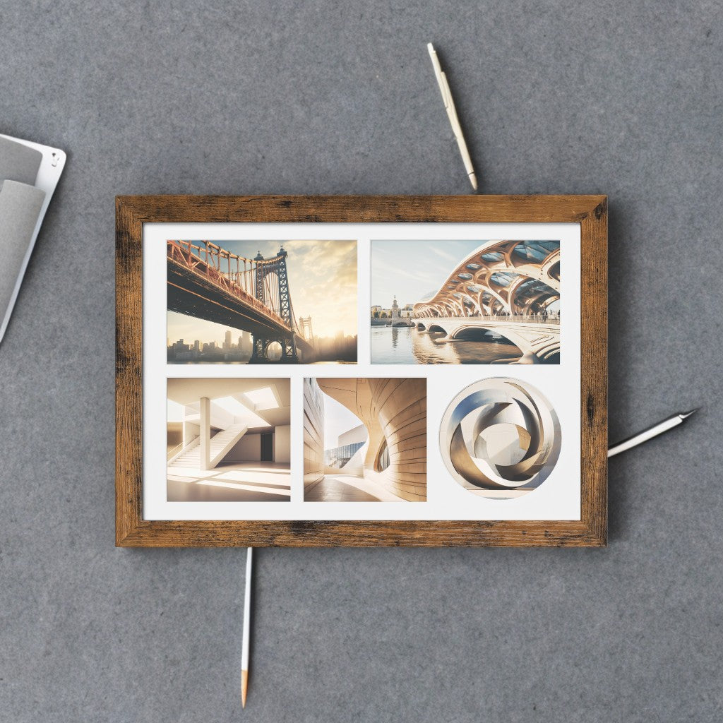 LEDREM Multi-Photo Collage Frame with 3 Mats - Hanging/Tabletop Display for 4x6 & 4x4 Pictures, Glass Front, Non-Trace Nails, Rustic Brown