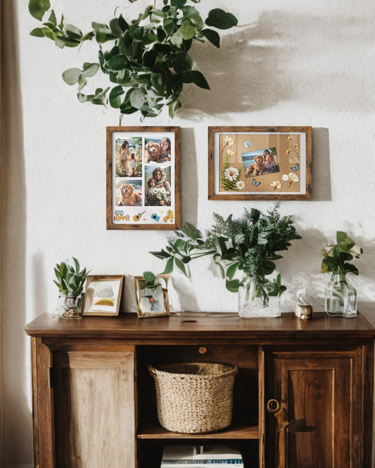 LEDREM Multi-Photo Collage Frame with 3 Mats - Hanging/Tabletop Display for 4x6 & 4x4 Pictures, Glass Front, Non-Trace Nails, Rustic Brown