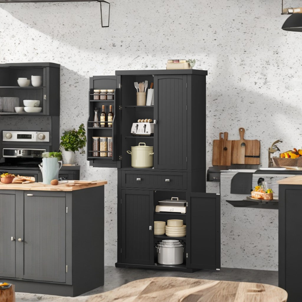 71.7" Farmhouse Pantry Cabinet with Drawer - 2 Cabinets, 4 Adjustable Shelves, 6 Door Shelves, 60lb Capacity, Anti-Tip Kit, Ink Black