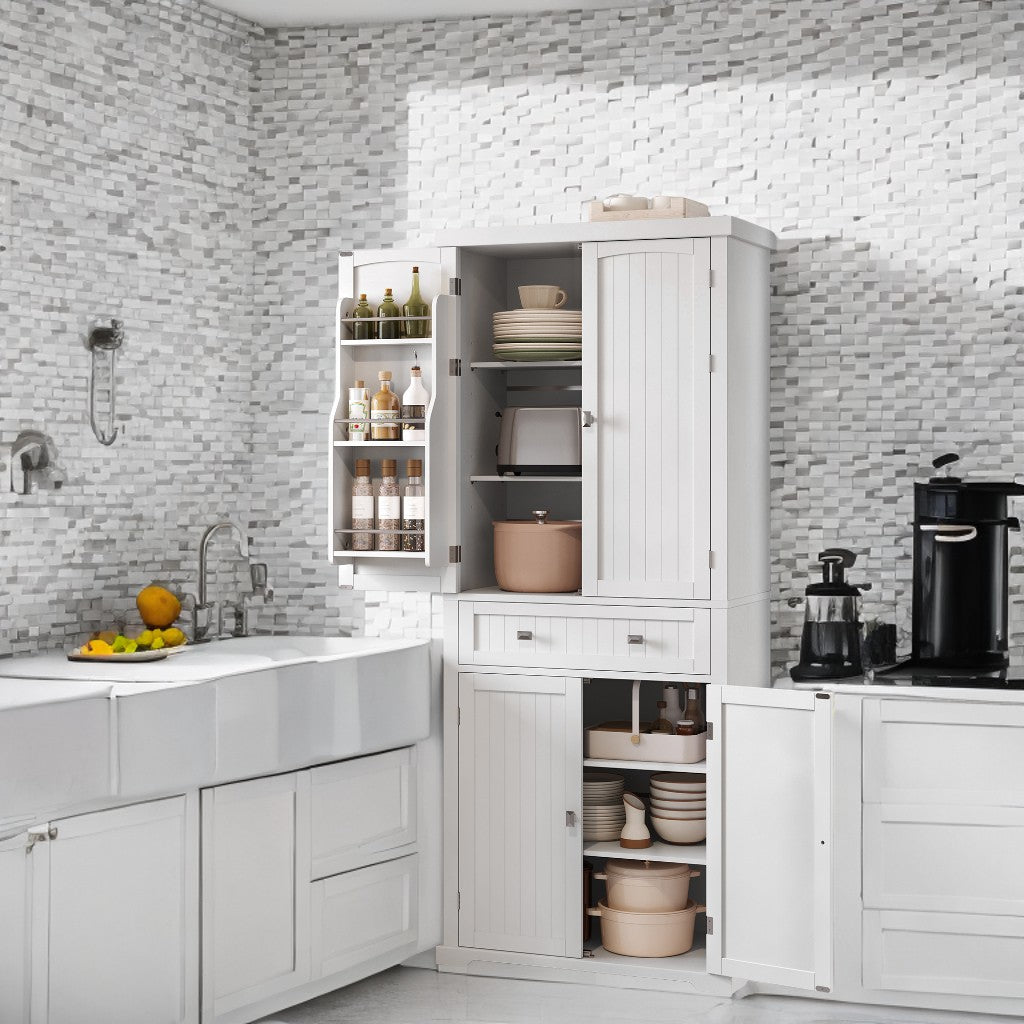 71.7" Farmhouse Pantry Cabinet with Drawer - 2 Spacious Cabinets, 6 Door Shelves & 4 Adjustable Shelves, Easy Assembly, White